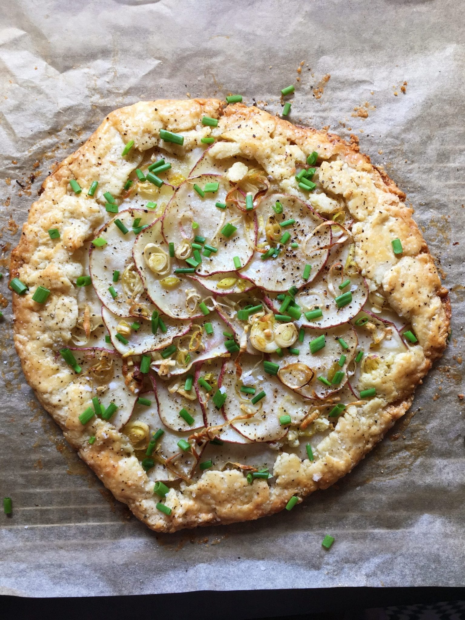 Potato Leek Galette with Green Garlic and Comté Amelia Rampe