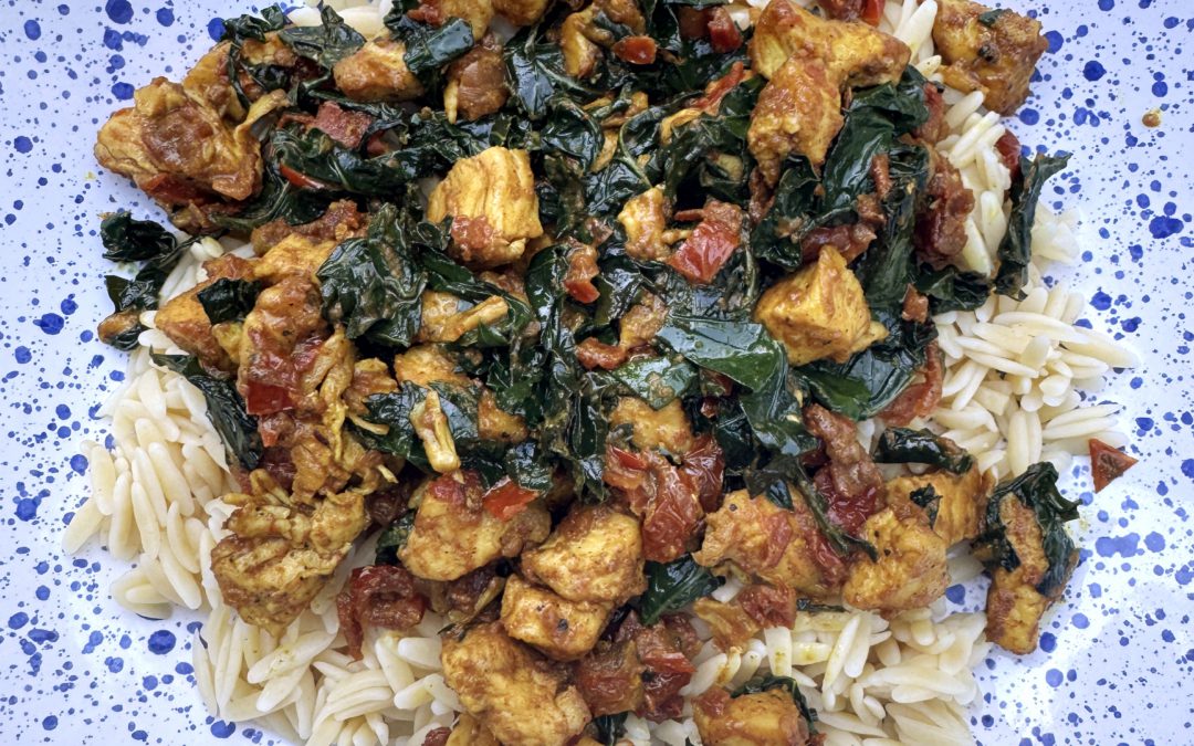 Curry Chicken with Sun-dried Tomatoes and Orzo